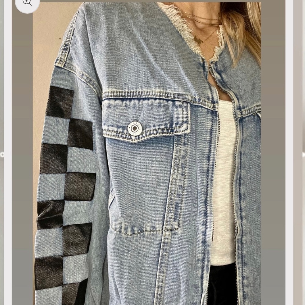 Zip-Up Denim Jacket Checkered - image 3